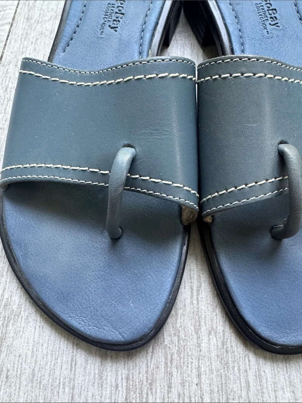 Montego Bay Club Women's Blue Leather Slide Sandals size 6.5